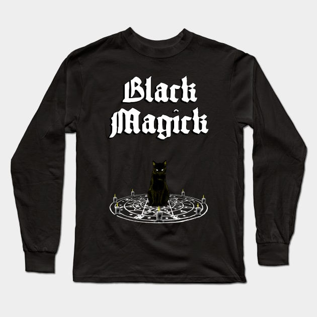 Black Magick - Black Cat Ritual Circle Long Sleeve T-Shirt by Occult Designs